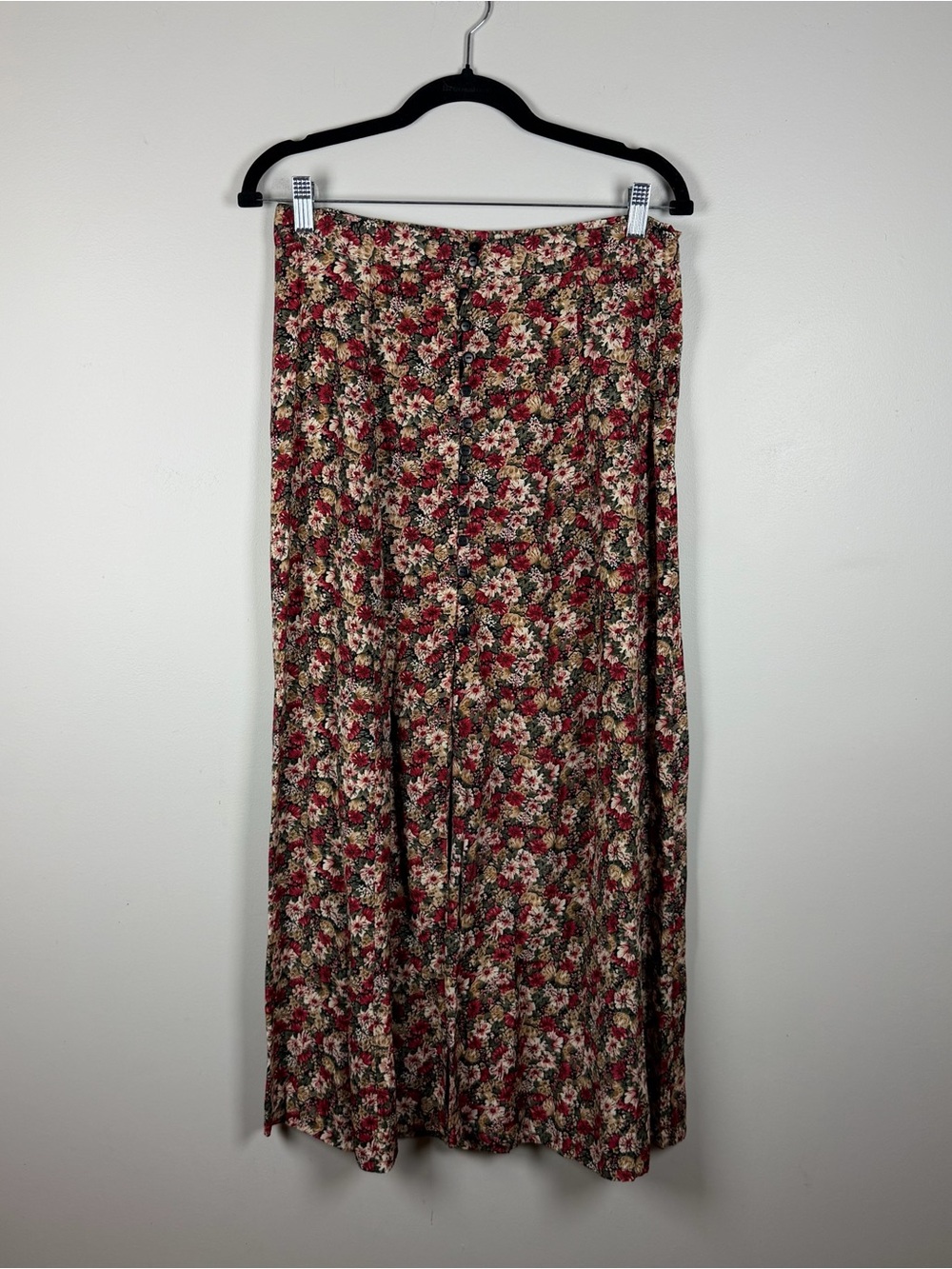 Vintage Express Floral Button Front Skirt Womens Medium Red Cottagecore Romantic